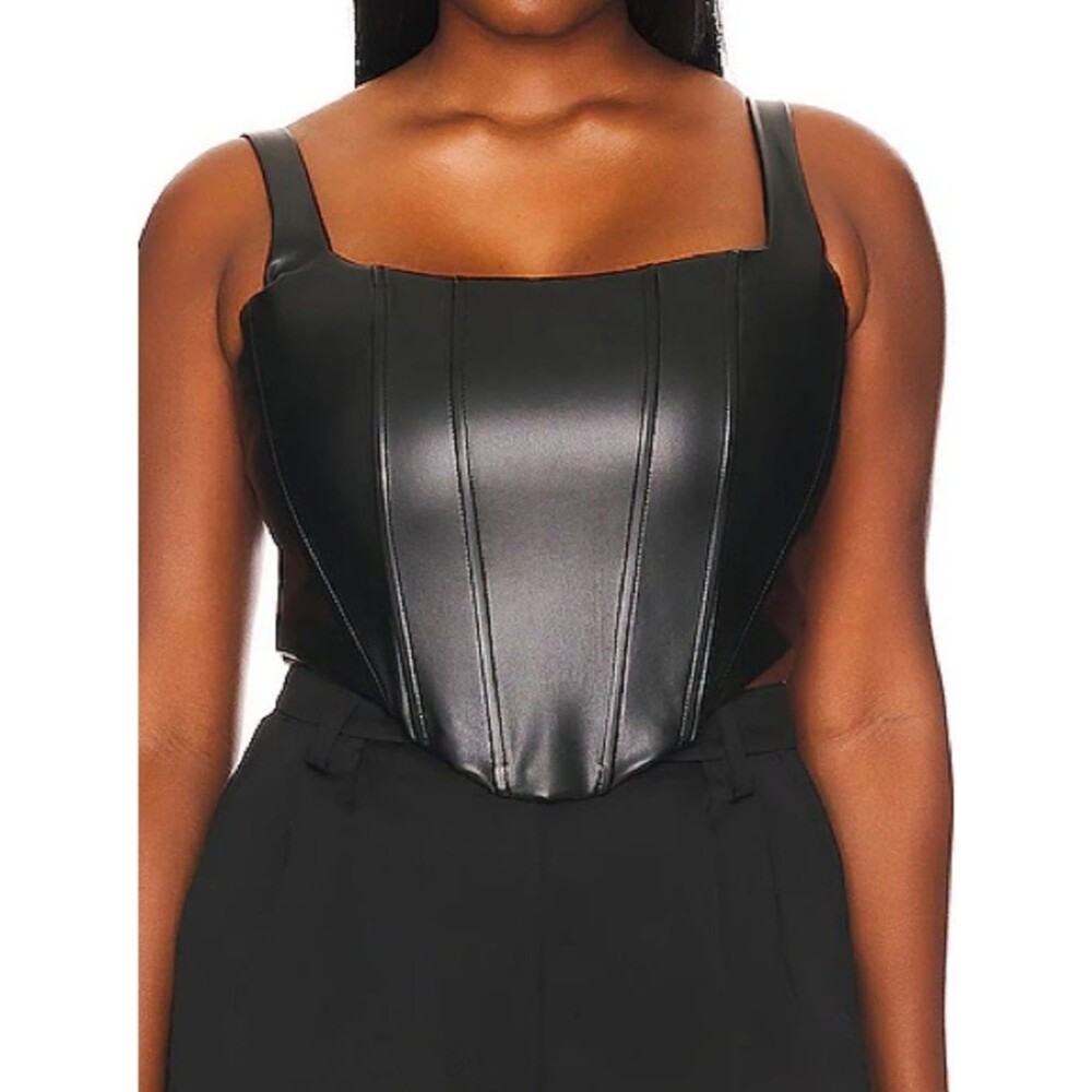 Remi x Revolve Black Faux Leather Bustier Top Size Medium Structured Corset